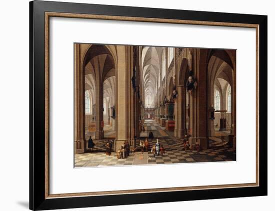 The Interior of a Gothic Cathedral with Townsfolk and Pigrims-Pieter Neeffs, the Elder-Framed Giclee Print