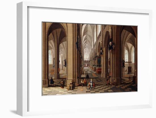 The Interior of a Gothic Cathedral with Townsfolk and Pigrims-Pieter Neeffs, the Elder-Framed Giclee Print