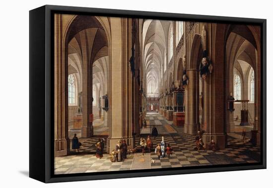 The Interior of a Gothic Cathedral with Townsfolk and Pigrims-Pieter Neeffs, the Elder-Framed Premier Image Canvas