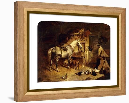 The Interior of a Stable with a Dapple Grey Horse, Ducks, Goats, and a Cockerel by a Manger-John Frederick Herring I-Framed Premier Image Canvas