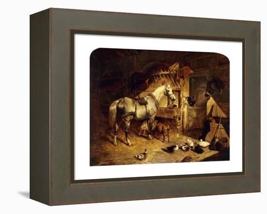 The Interior of a Stable with a Dapple Grey Horse, Ducks, Goats, and a Cockerel by a Manger-John Frederick Herring I-Framed Premier Image Canvas