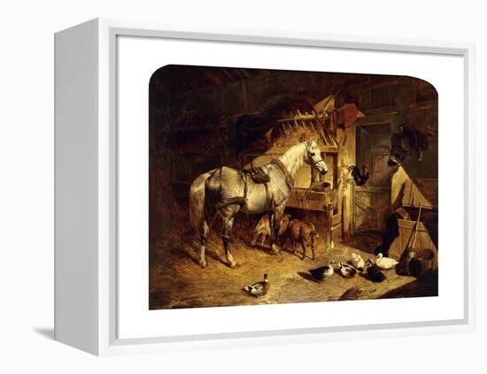 The Interior of a Stable with a Dapple Grey Horse, Ducks, Goats, and a Cockerel by a Manger-John Frederick Herring I-Framed Premier Image Canvas