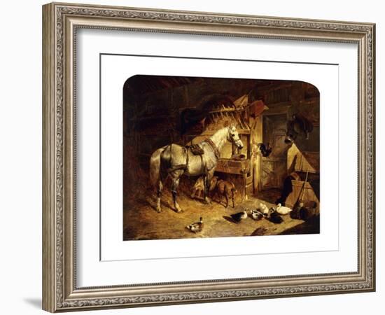 The Interior of a Stable with a Dapple Grey Horse, Ducks, Goats, and a Cockerel by a Manger-John Frederick Herring I-Framed Giclee Print