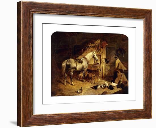 The Interior of a Stable with a Dapple Grey Horse, Ducks, Goats, and a Cockerel by a Manger-John Frederick Herring I-Framed Giclee Print