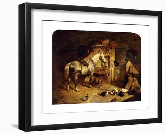 The Interior of a Stable with a Dapple Grey Horse, Ducks, Goats, and a Cockerel by a Manger-John Frederick Herring I-Framed Giclee Print