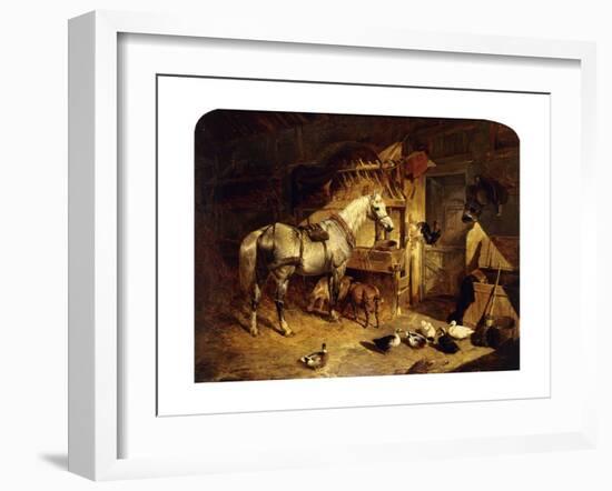 The Interior of a Stable with a Dapple Grey Horse, Ducks, Goats, and a Cockerel by a Manger-John Frederick Herring I-Framed Giclee Print