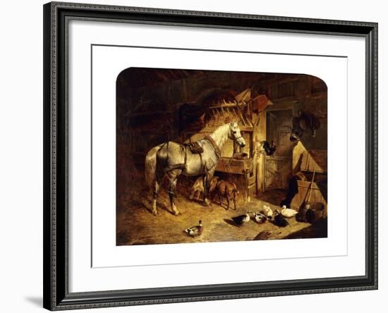 The Interior of a Stable with a Dapple Grey Horse, Ducks, Goats, and a Cockerel by a Manger-John Frederick Herring I-Framed Giclee Print