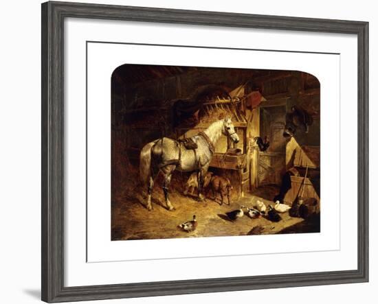 The Interior of a Stable with a Dapple Grey Horse, Ducks, Goats, and a Cockerel by a Manger-John Frederick Herring I-Framed Giclee Print