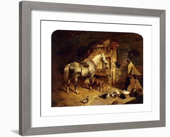 The Interior of a Stable with a Dapple Grey Horse, Ducks, Goats, and a Cockerel by a Manger-John Frederick Herring I-Framed Giclee Print