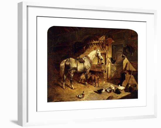 The Interior of a Stable with a Dapple Grey Horse, Ducks, Goats, and a Cockerel by a Manger-John Frederick Herring I-Framed Giclee Print