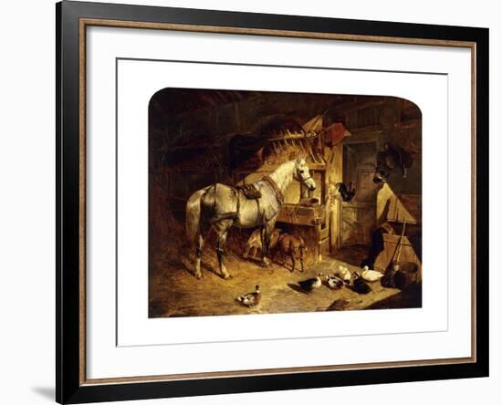 The Interior of a Stable with a Dapple Grey Horse, Ducks, Goats, and a Cockerel by a Manger-John Frederick Herring I-Framed Giclee Print