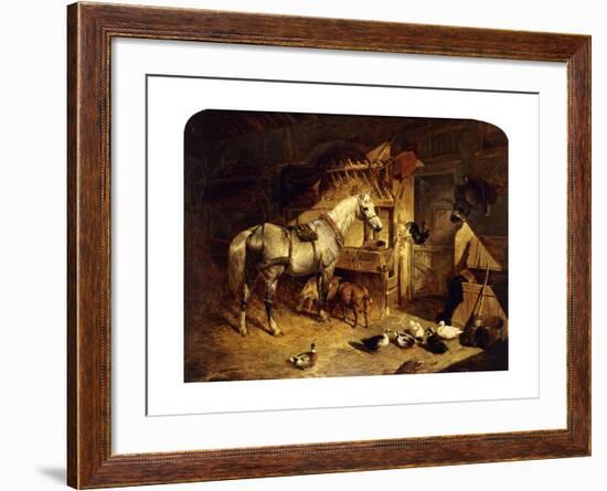 The Interior of a Stable with a Dapple Grey Horse, Ducks, Goats, and a Cockerel by a Manger-John Frederick Herring I-Framed Giclee Print