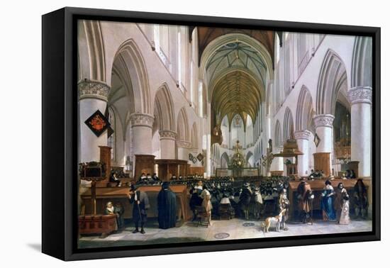 The Interior of the Grote Kerk, Haarlem, 1673-Gerrit Berckheyde-Framed Premier Image Canvas