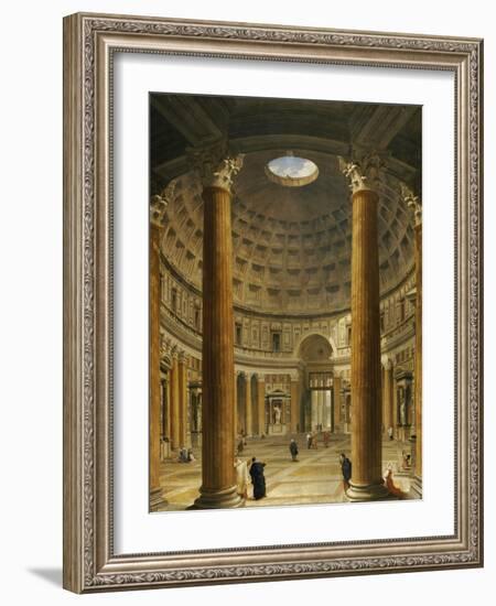 The Interior of the Pantheon, Rome, Looking North from the Main Altar to the Entrance, 1732-Giovanni Paolo Pannini-Framed Giclee Print