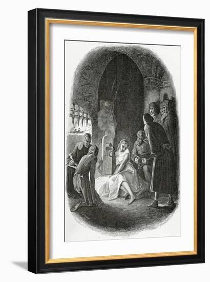 The Interrogation of Esmeralda - Illustration from Notre Dame De Paris, 19th Century-Tony Johannot-Framed Giclee Print