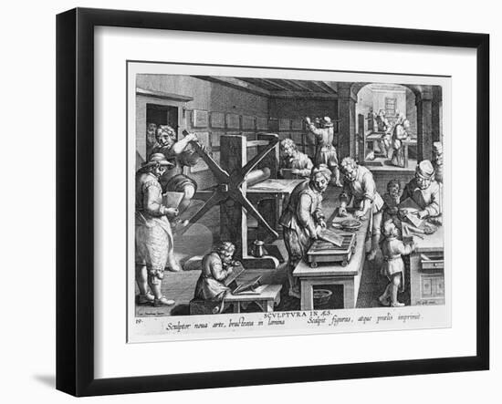 The Invention of Copper Engraving, Plate 20 from 'Nova Reperta'-Jan van der Straet-Framed Giclee Print