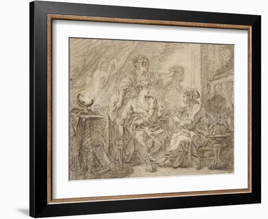 The Invention of Drawing (Brown Chalk on Off-White Paper Edged with Black Ink)-Francois Boucher-Framed Giclee Print