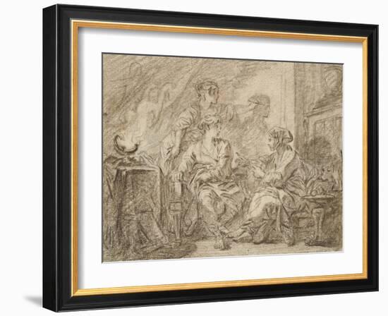 The Invention of Drawing (Brown Chalk on Off-White Paper Edged with Black Ink)-Francois Boucher-Framed Giclee Print