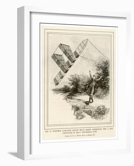 The Inventor Alexander Graham Bell Flying His Tetrahedral Kite-E.j. Meeker-Framed Art Print