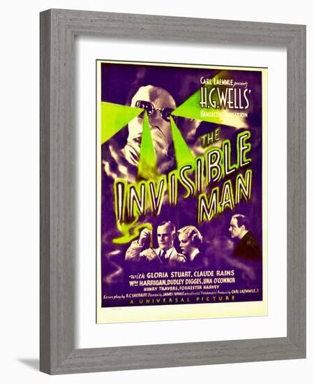 "The Invisible Man", Claude Rains, Henry Travers, Gloria Stuart, William Harrigan on Window Card-null-Framed Art Print