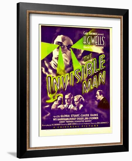 "The Invisible Man", Claude Rains, Henry Travers, Gloria Stuart, William Harrigan on Window Card-null-Framed Art Print