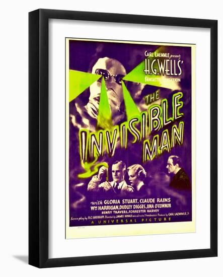 "The Invisible Man", Claude Rains, Henry Travers, Gloria Stuart, William Harrigan on Window Card-null-Framed Art Print