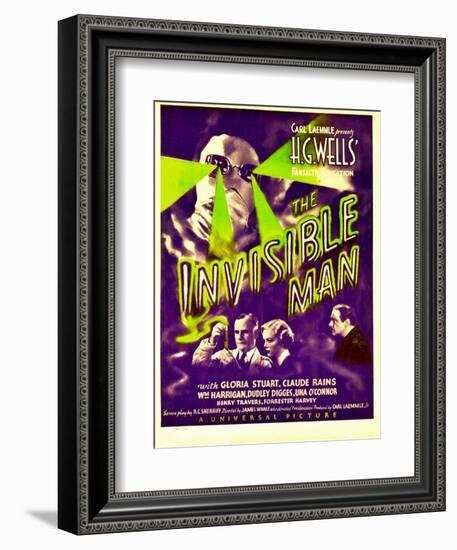 "The Invisible Man", Claude Rains, Henry Travers, Gloria Stuart, William Harrigan on Window Card-null-Framed Premium Giclee Print