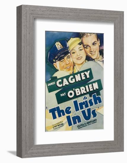 The Irish in Us, Pat O'Brien, Olivia De Havilland, James Cagney on Window Card, 1935-null-Framed Photo