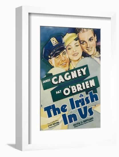 The Irish in Us, Pat O'Brien, Olivia De Havilland, James Cagney on Window Card, 1935-null-Framed Photo