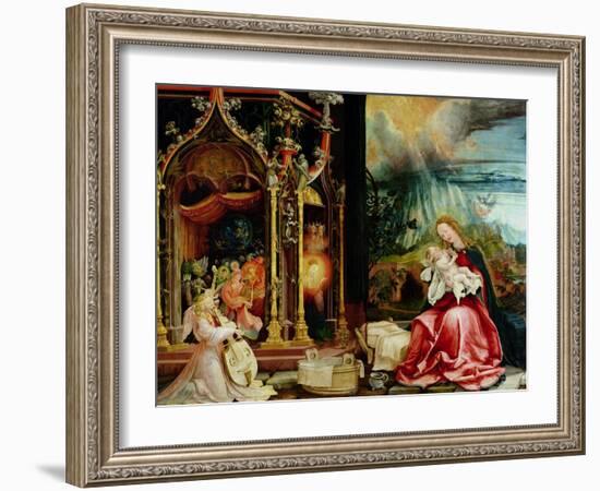 The Isenheim Altarpiece, Central Panel: Concert of Angels and Nativity, 1506-1515-Matthias Grünewald-Framed Giclee Print