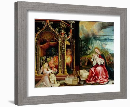 The Isenheim Altarpiece, Central Panel: Concert of Angels and Nativity, 1506-1515-Matthias Grünewald-Framed Giclee Print