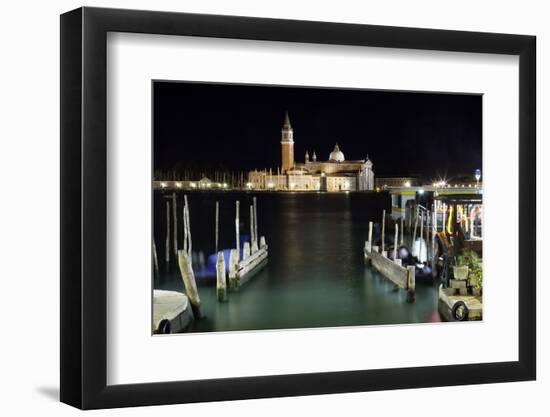 The Island and Church of San Georgio Maggiore at Night with a Boat Dock in the Foreground, Venice-Sean Cooper-Framed Photographic Print