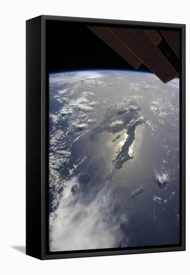 The Island of Hispaniola with Sunglint Illuminating the Peninsula of Haiti-null-Framed Premier Image Canvas