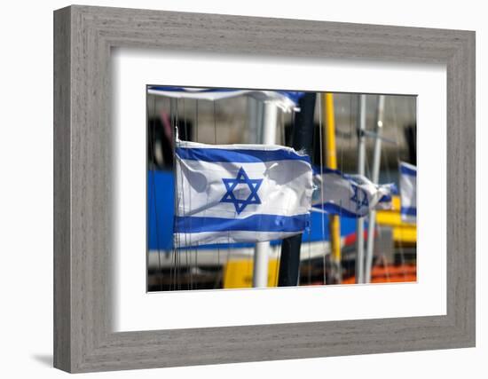 The Israeli Flag Fly's in the Breeze at the Harbor in Jaffa, Israel-David Noyes-Framed Photographic Print