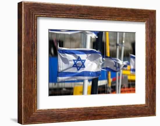 The Israeli Flag Fly's in the Breeze at the Harbor in Jaffa, Israel-David Noyes-Framed Photographic Print