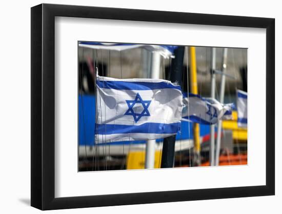 The Israeli Flag Fly's in the Breeze at the Harbor in Jaffa, Israel-David Noyes-Framed Photographic Print