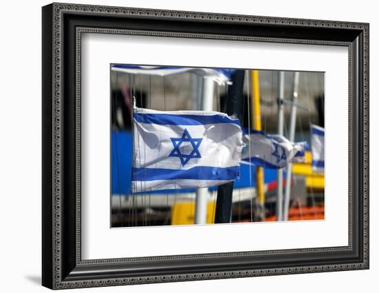 The Israeli Flag Fly's in the Breeze at the Harbor in Jaffa, Israel-David Noyes-Framed Photographic Print