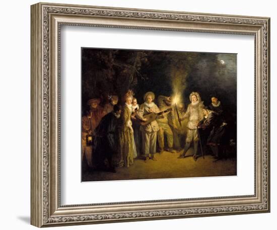 The Italian Comedy - Peinture De Jean Antoine (Jean-Antoine) Watteau(1684-1721), after 1716 - Oil O-Jean Antoine Watteau-Framed Giclee Print