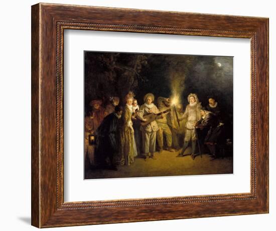 The Italian Comedy - Peinture De Jean Antoine (Jean-Antoine) Watteau(1684-1721), after 1716 - Oil O-Jean Antoine Watteau-Framed Giclee Print