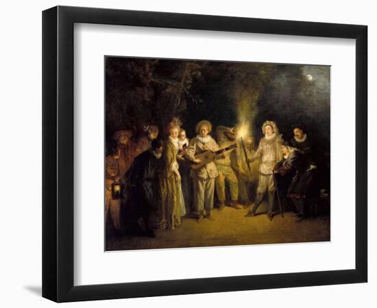 The Italian Comedy - Peinture De Jean Antoine (Jean-Antoine) Watteau(1684-1721), after 1716 - Oil O-Jean Antoine Watteau-Framed Giclee Print