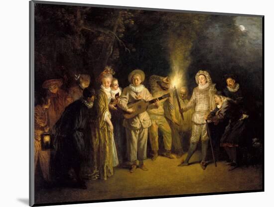 The Italian Comedy - Peinture De Jean Antoine (Jean-Antoine) Watteau(1684-1721), after 1716 - Oil O-Jean Antoine Watteau-Mounted Giclee Print