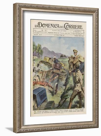 The Italians Determined to Demonstrate Their Good Intentions Introduce Tractors to the Country-Aldo Raimondi-Framed Art Print