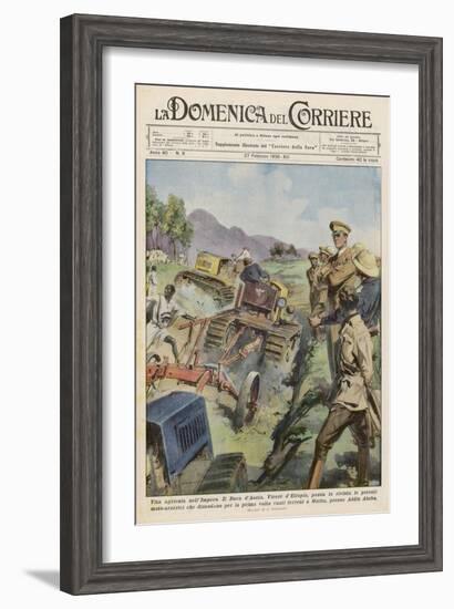 The Italians Determined to Demonstrate Their Good Intentions Introduce Tractors to the Country-Aldo Raimondi-Framed Art Print