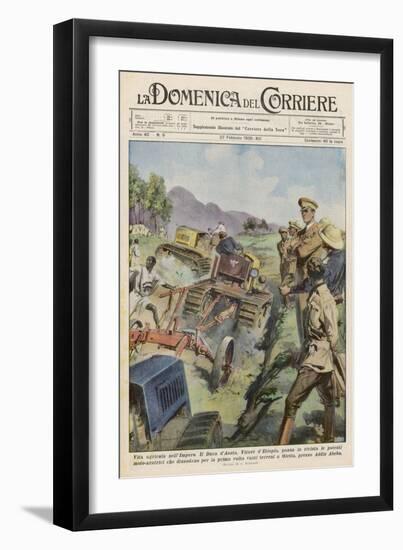 The Italians Determined to Demonstrate Their Good Intentions Introduce Tractors to the Country-Aldo Raimondi-Framed Art Print