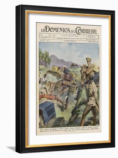 The Italians Determined to Demonstrate Their Good Intentions Introduce Tractors to the Country-Aldo Raimondi-Framed Art Print