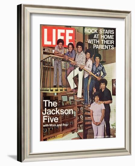 The Jackson Five with their Father and Mother, Joseph and Katherine, September 24, 1971-John Olson-Framed Photographic Print