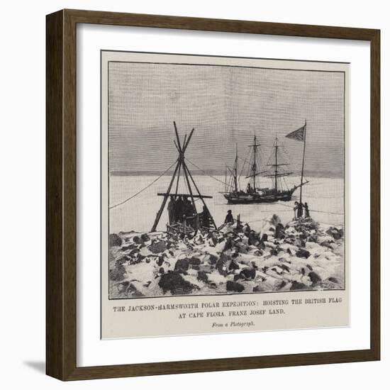 The Jackson-Harmsworth Polar Expedition, Hoisting the British Flag at Cape Flora, Franz Josef Land-null-Framed Giclee Print