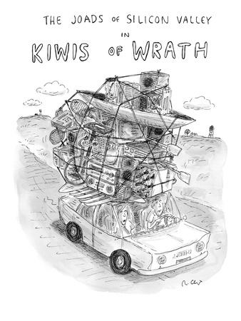 The Joads Of Silicon Valley in Kiwis of Wrath. - New Yorker Cartoon' Premium Giclee Print - Roz Chast The Joads Of Silicon Valley in Kiwis of Wrath. - New Yorker Cartoon' Premium Giclee Print - Roz Chast