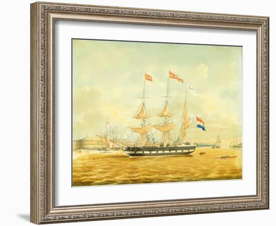 The Johan Melchior Kemper at Anchor by Rotterdam Harbour (Pencil, Pen and Ink and W/C on Paper)-Jacob Spin-Framed Giclee Print