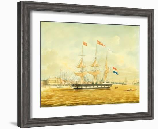 The Johan Melchior Kemper at Anchor by Rotterdam Harbour (Pencil, Pen and Ink and W/C on Paper)-Jacob Spin-Framed Giclee Print